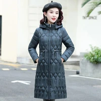 2021 new winter jacket womens long parkas warm solid zipper hooded coats female loose adjustable waist cotton padded outerwear