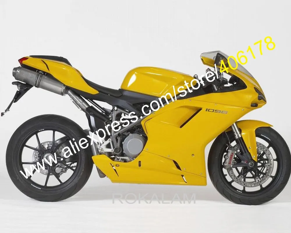 Комплект кузова для Ducati 848 1098 1098S 1198 07-11 2007 2008 2009 2010 2011 желтый обтекатель мотоцикла