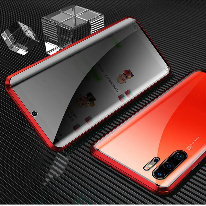 Red Магнитный чехол для huawei P30 P20 Pro Honor 9X20 Pro mate 20 X Nova 4 5 5i Pro двусторонний металлический чехол из закаленного стекла - Цвет: Red
