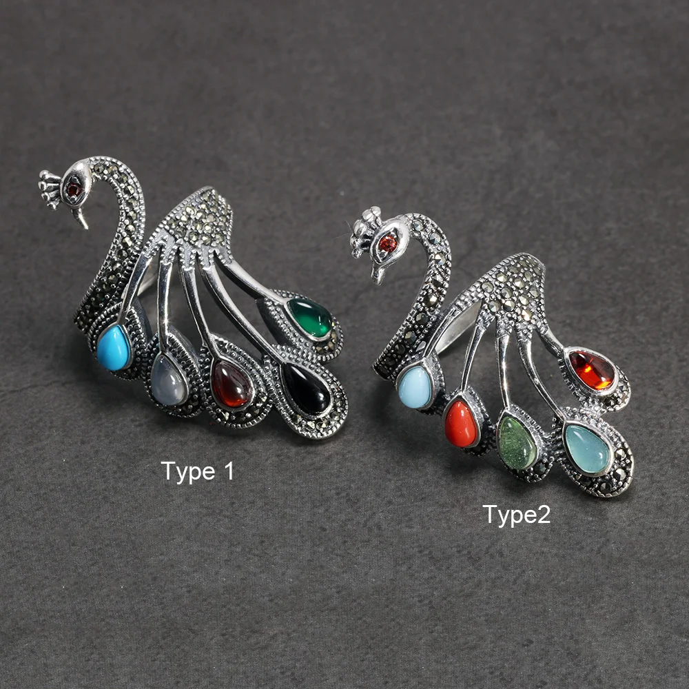 Кольца Павлин для женщин настоящее чистое серебро 925 пробы ювелирное изделие с