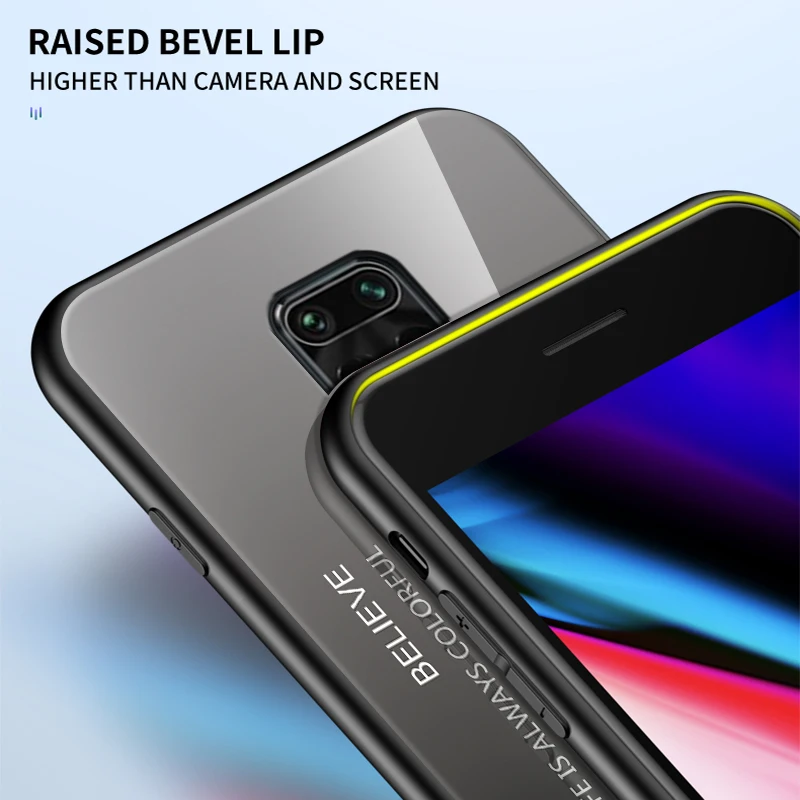 KEYSION Tempered Glass Gradient Case For Xiaomi Redmi Note 9 Pro Max Protective Back Cover case 9S |