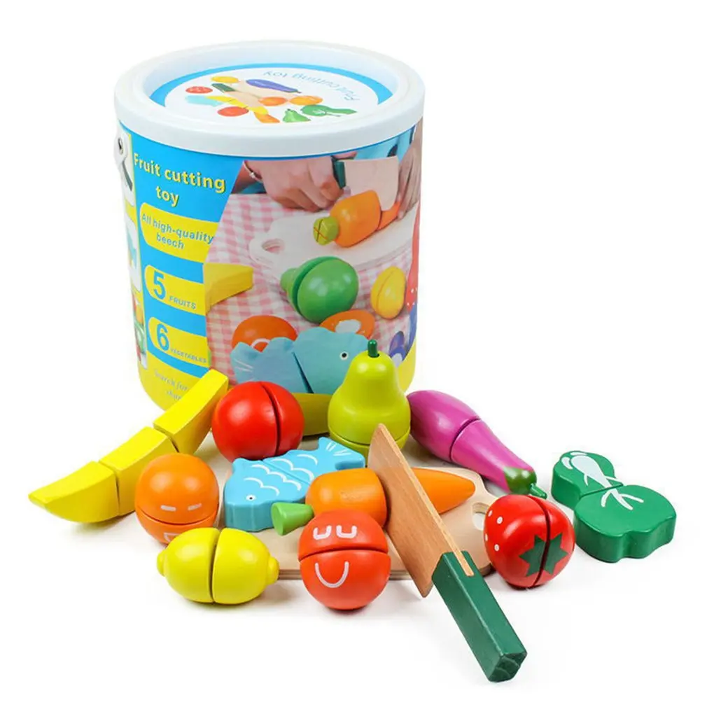 Новые деревянные разноцветные Развивающие игрушки для детей, фрукты и овощи в бочках, разрезанные игрушки, детские развивающие игрушки