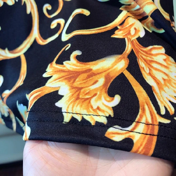 Мужская футболка в стиле хип-хоп с золотым цветочным принтом хлопковая высокого