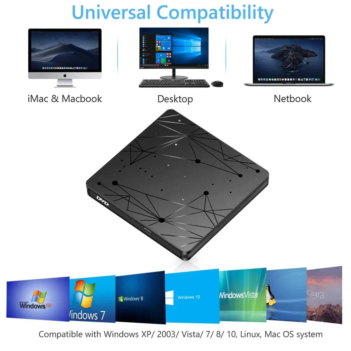 

Newest Starry Sky Texture External CD DVD Drive USB 3.0 CD Rom Rewriter Burner Writer High Speed Data Transfer for Desktop WIN10