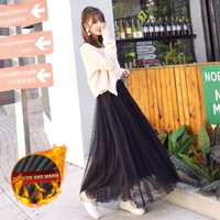 casual all match high waist pleated tulle long skirt woman standard thick style