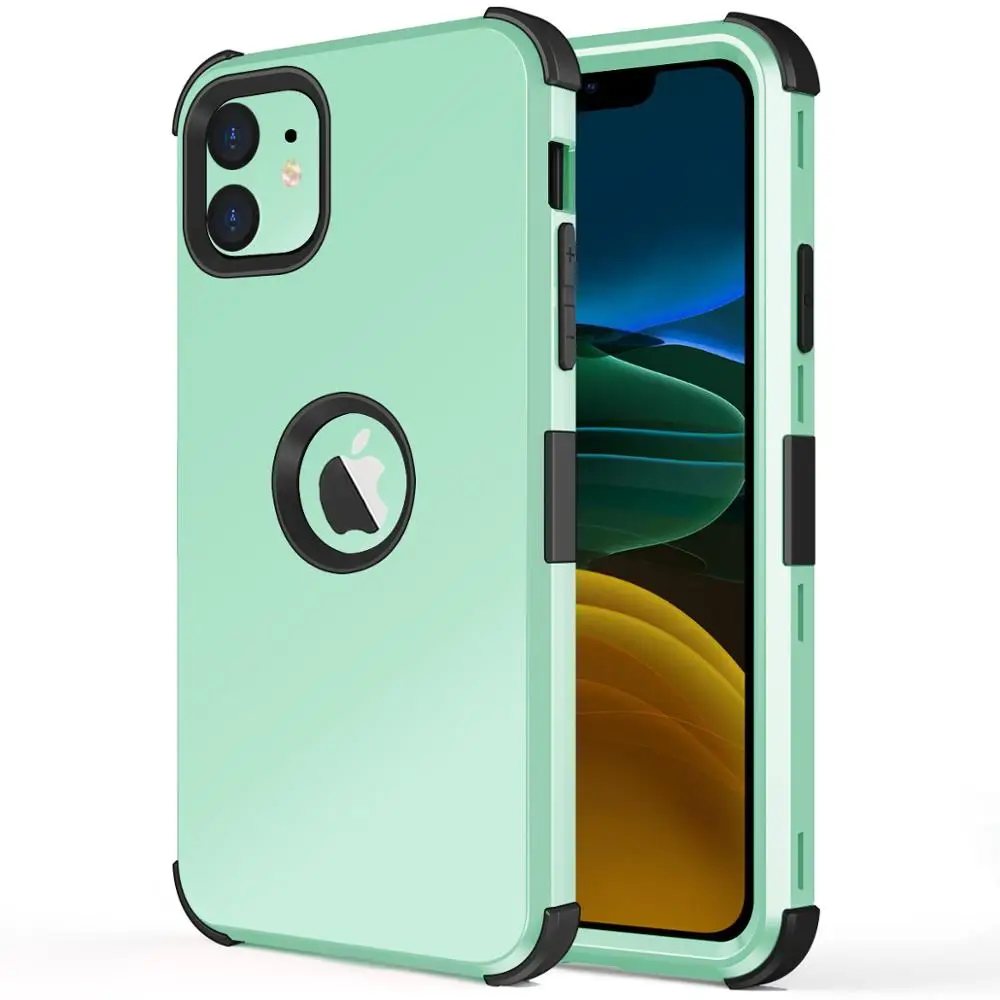 Для iPhone 11 чехол сверхпрочный двухслойный защитный мягкий силиконовый резиновый