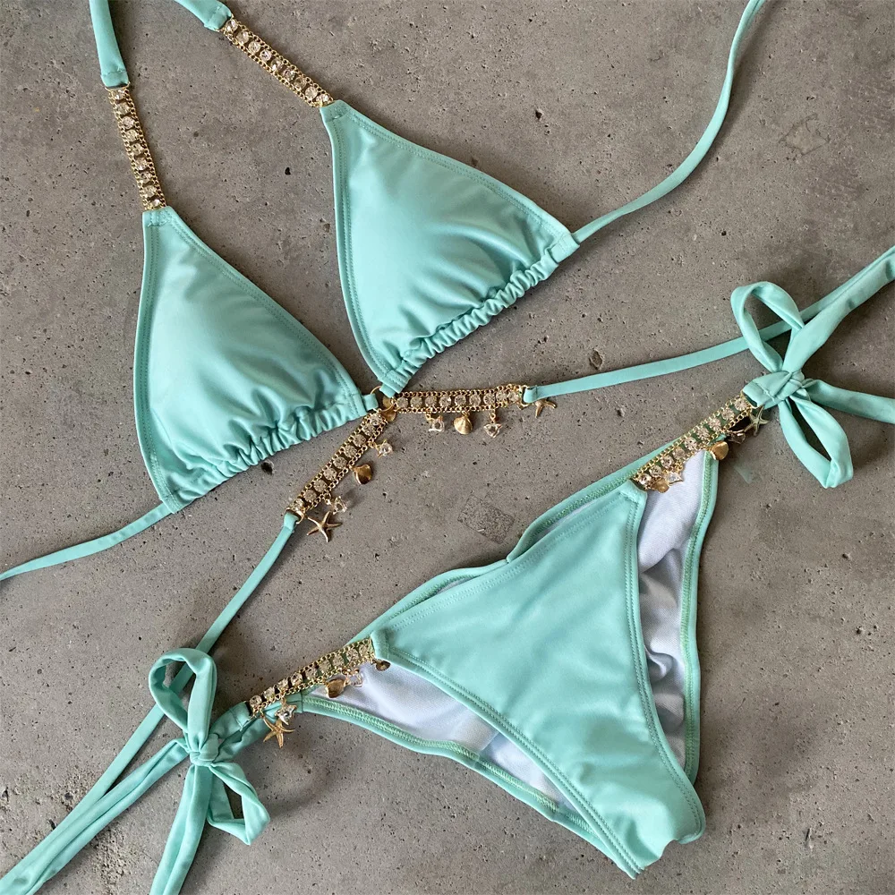 2020 Cross Hanging Diamond Jewelry Bikini Bandage Split Swimsuit Family Brazilian Multicolor XL ff tankini |
