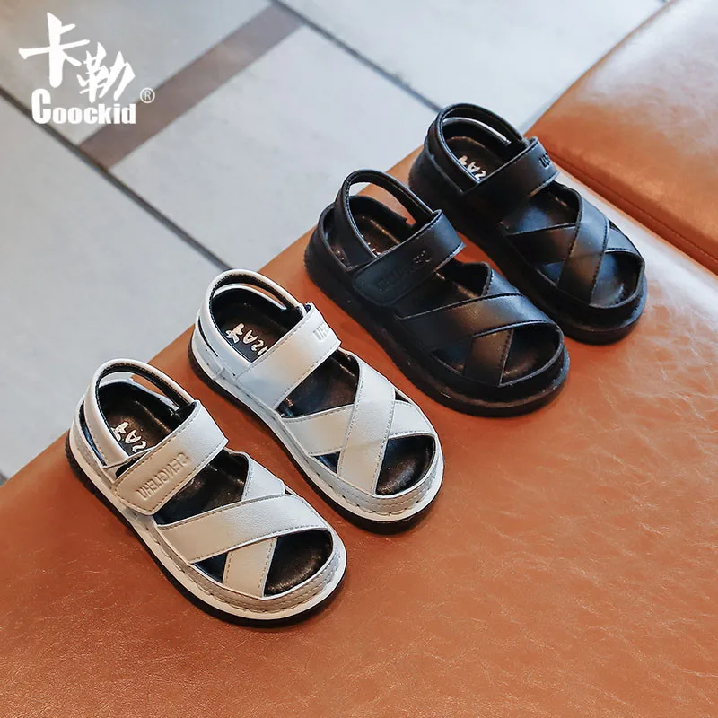 

Сандалии для девочек, Новинка лета 2022, детская кожаная Нескользящая пляжная обувь, повседневная обувь для больших мальчиков и девочек