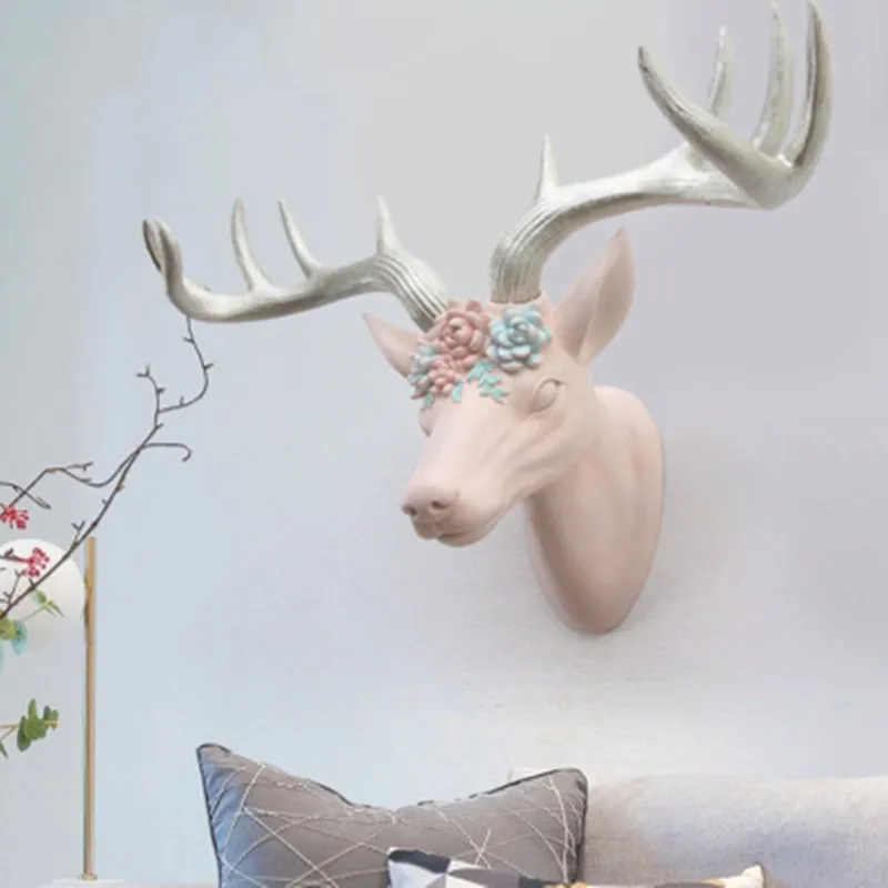 

Современное украшение на стену в скандинавском стиле с головой оленя на удачу, креативный фон для гостиной, крыльца, спальни, настенное розо...