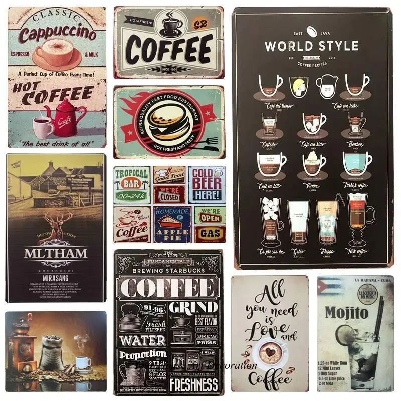 

Coffee Retro Metal Tin Sign Wall Art Poster Vintage Metal Plaque Home Decoration Cafe Drink Shop Restaurant Kitchen Wall Sticker