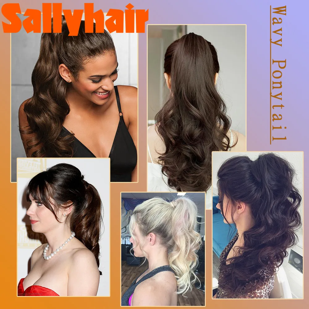

Sallyhair 22Inches Long Straight Wrap Velcro Clip In Ponytail Hair Extensions Heat Resistant Synthetic Hair Accessories