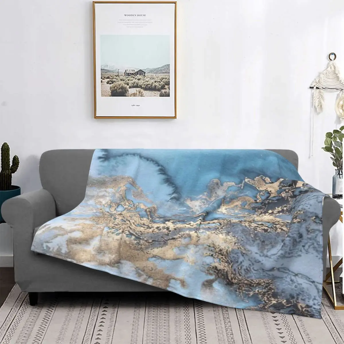 

Manta a cuadros de mármol azul y dorado, toalla de playa de lujo, 1 manta