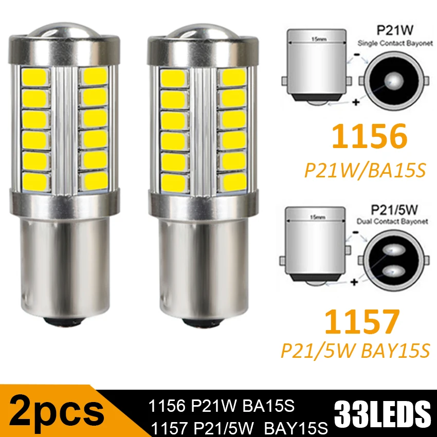 

2pcs 1156 BA15S P21W 5630 5730 LED 12v Tail Bulb 1157 turn Brake Lights 33SMD High Brightness Auto Reverse Lamp Daytime Running