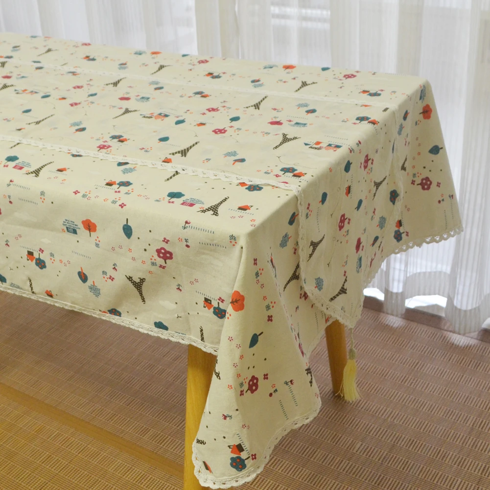 Льняная хлопковая кружевная скатерть с принтом железная башня современная