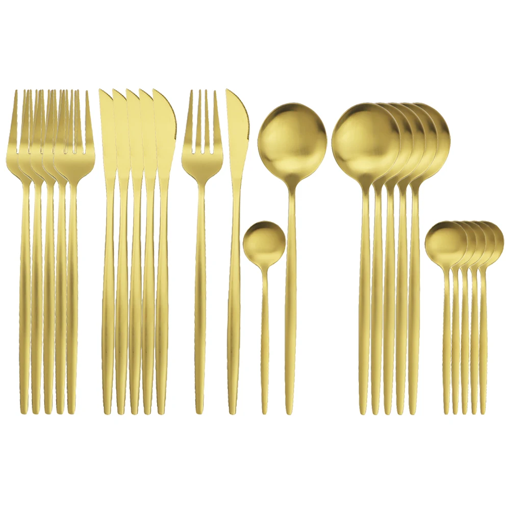 

24 шт. набор столовых приборов золотистого Нержавеющая сталь набор посуды Ножи вилка, ложка, посуда набор столовых приборов Кухня вечерние у...