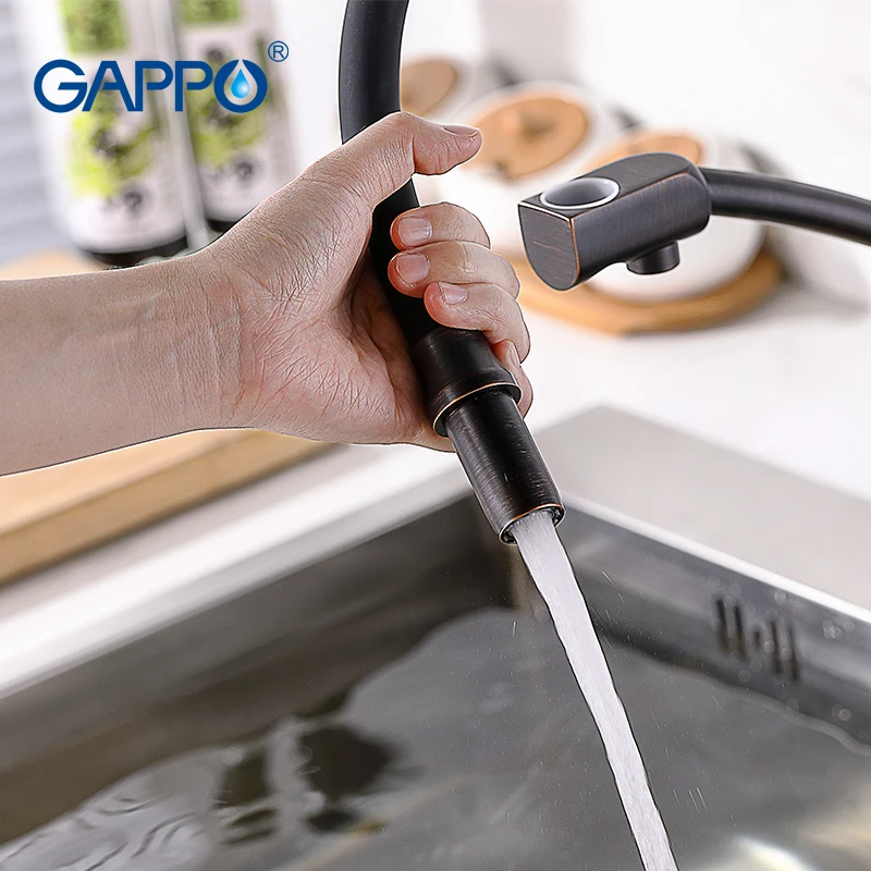 Латунный смеситель Gappo для кухни 3 режима работы с фильтром черный цвет |