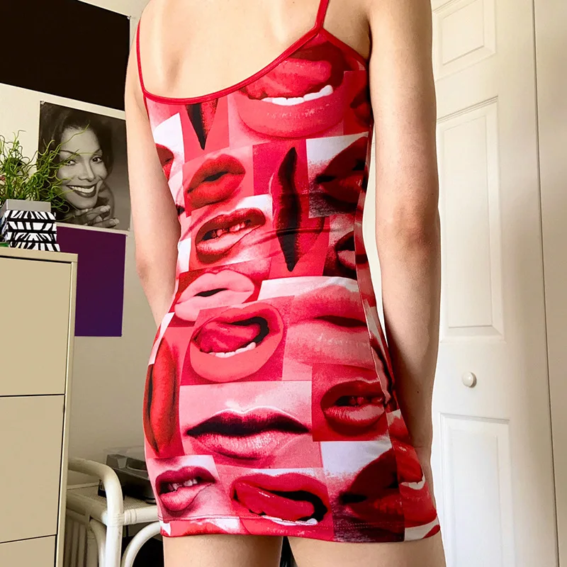 

2021 new sexy women's eye print personality slim bag hip sling dress women