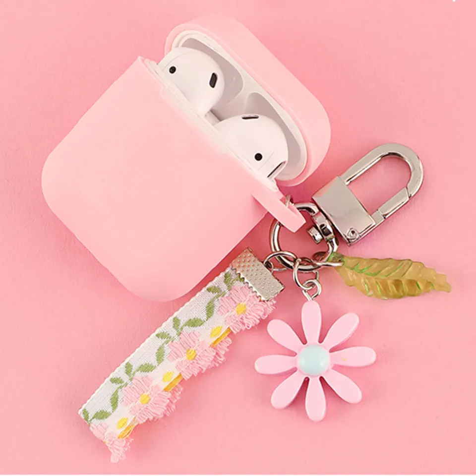 Роскошный милый корейский чехол с цветочным декором для Apple Airpods, чехол с орнаментом, аксессуары, Bluetooth наушники, силиконовый чехол, брелок