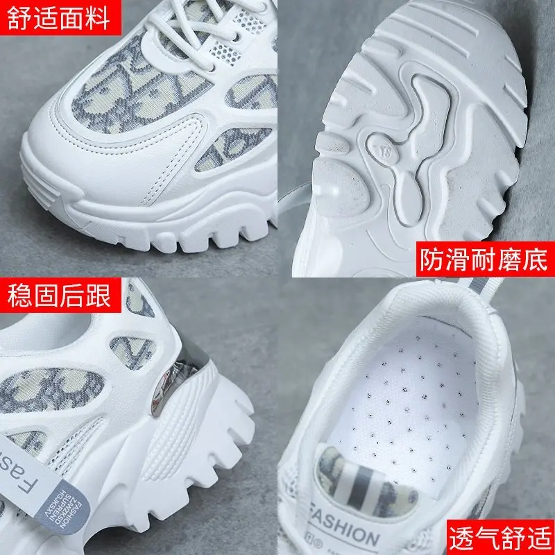 

New Platform Sneakers Women Shoes Casual Lace Up Thick Sole Shoes Black White Chunky Sneakers Mesh Cloth Vulcanize Shoes 35-40