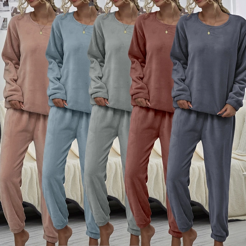 

Winter Warm Suit Women Two Piece Set Furry Sweatshirt Fashion Solid Sets Women Long Sleeve Home Casual Suit Chandal Mujer 2020