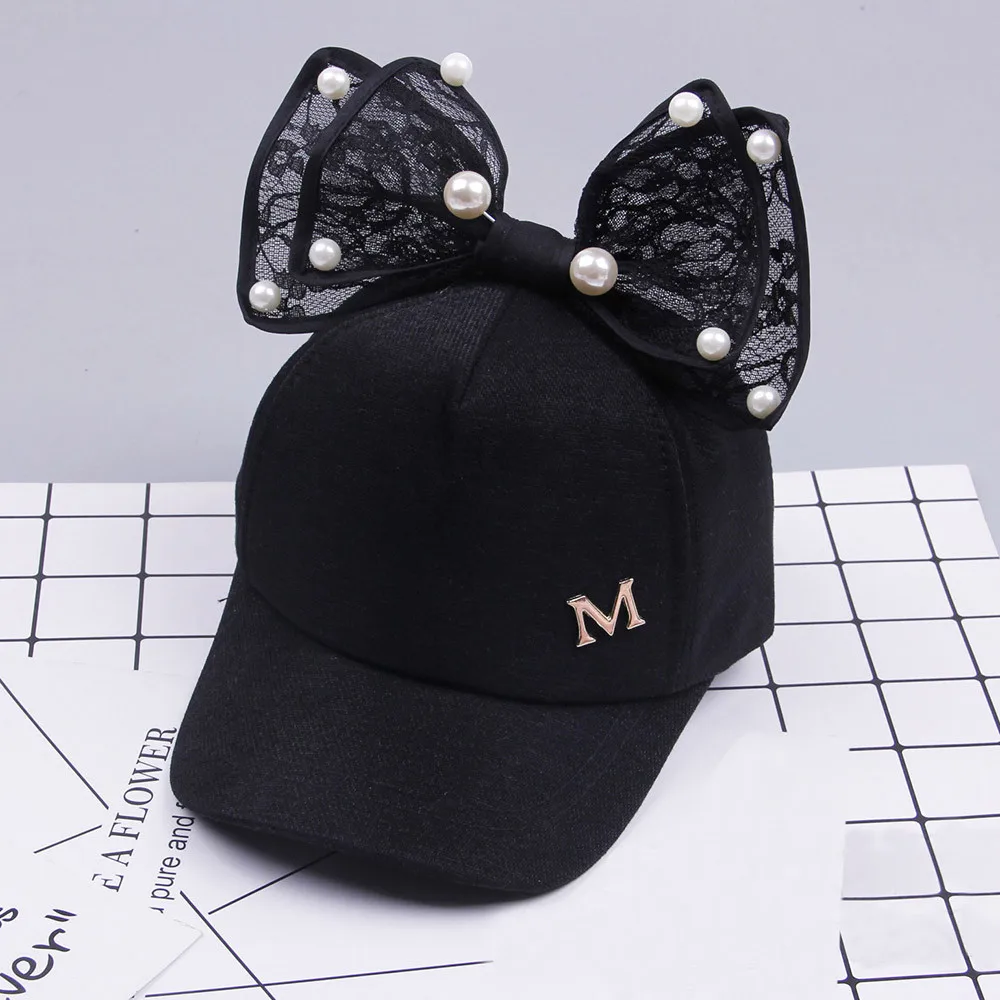 Летнее платье для маленьких девочек кепки с жемчужным бантиком Bongrace бейсбольная