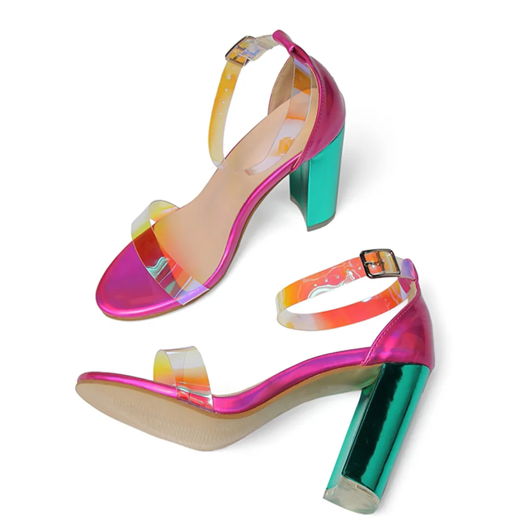 

Transparent Stripper Shoes Woman Luxury Block Heels Sandal Women Colorful Laser Sandal Hot Pink Stripper Heels Sandalias Blokhak