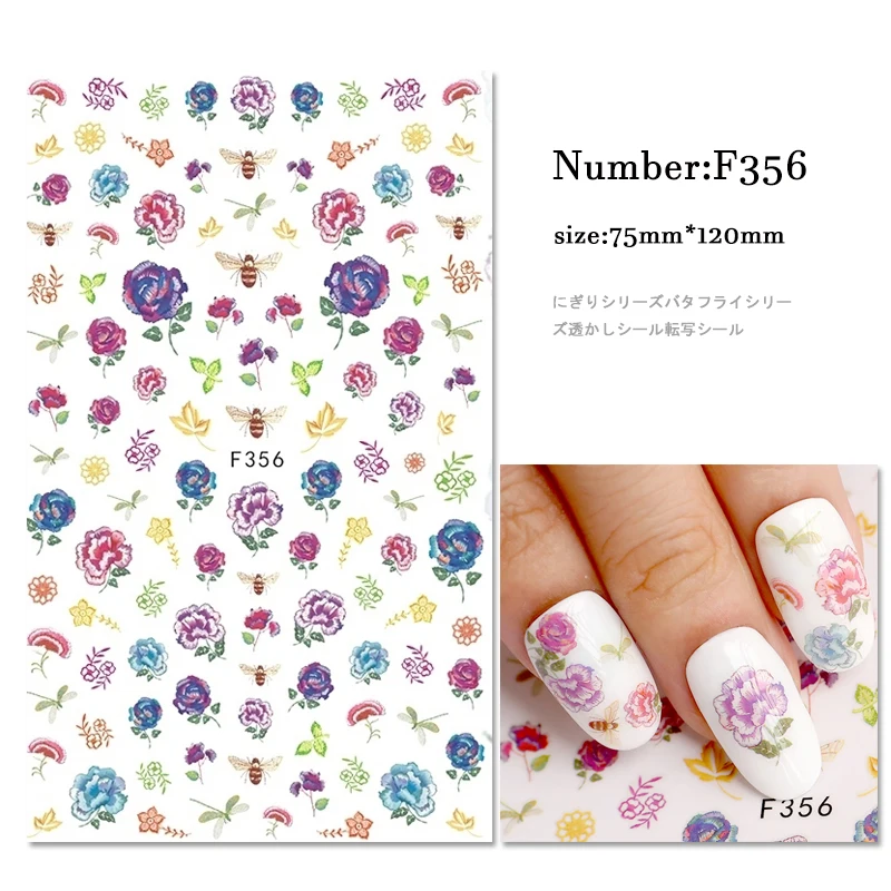 

1pcs 3D Nail Art Stickers Flowers Purple Blue Roses Vintage Bees Decals Tips Finger Decorations Manicure Pedicure Tool