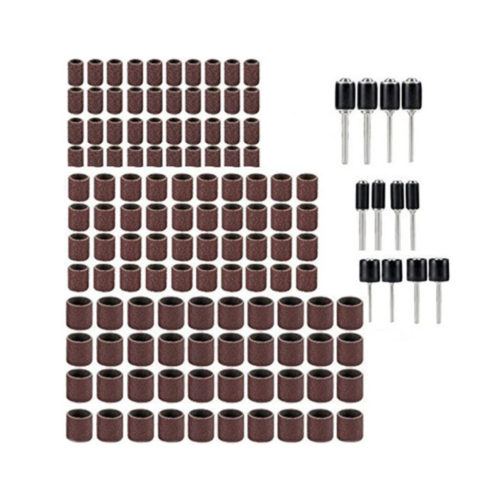 

132pcs Drum Sanding Kit Abrasive Sleeve Kit 80 Grit Sandpaper Circle with 3.175mm Rubber Mandrels Rotary Tool