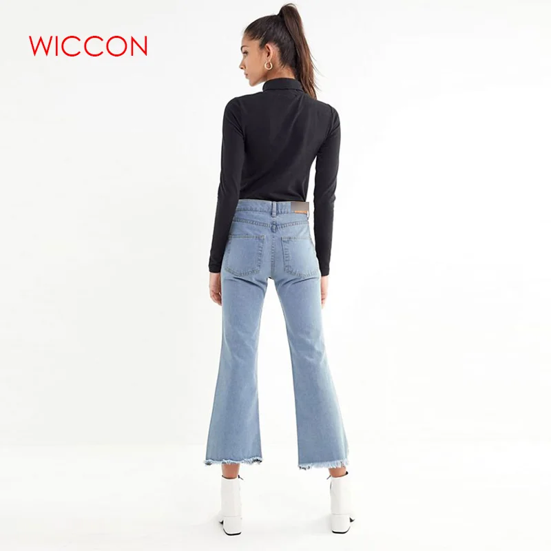 Для женщин уличная уличный Стиль джинсовые расклешенные брюки кисточкой