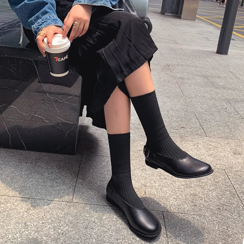 Весна-Осень 2020 новые тонкие ботинки модные эластичные на плоской подошве женские