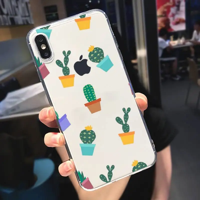 

cactus Cute plant cortoon fashion Phone Case Transparent soft For iphone 5 5s 5c se 6 6s 7 8 11 12 plus mini x xs xr pro max