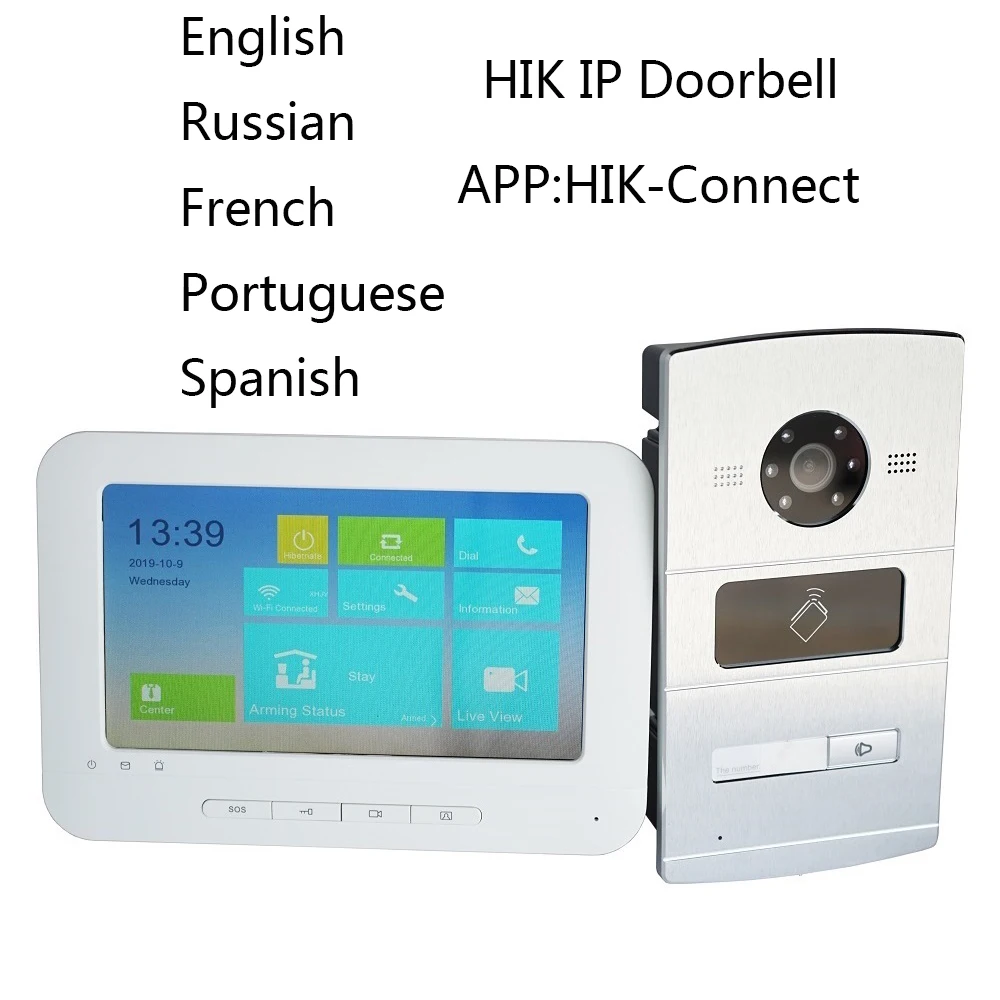 HIK IP видеосвязь комплект, многоязычный HD, RFID панель и WiFi монитор, IP дверной звонок, водонепроницаемый