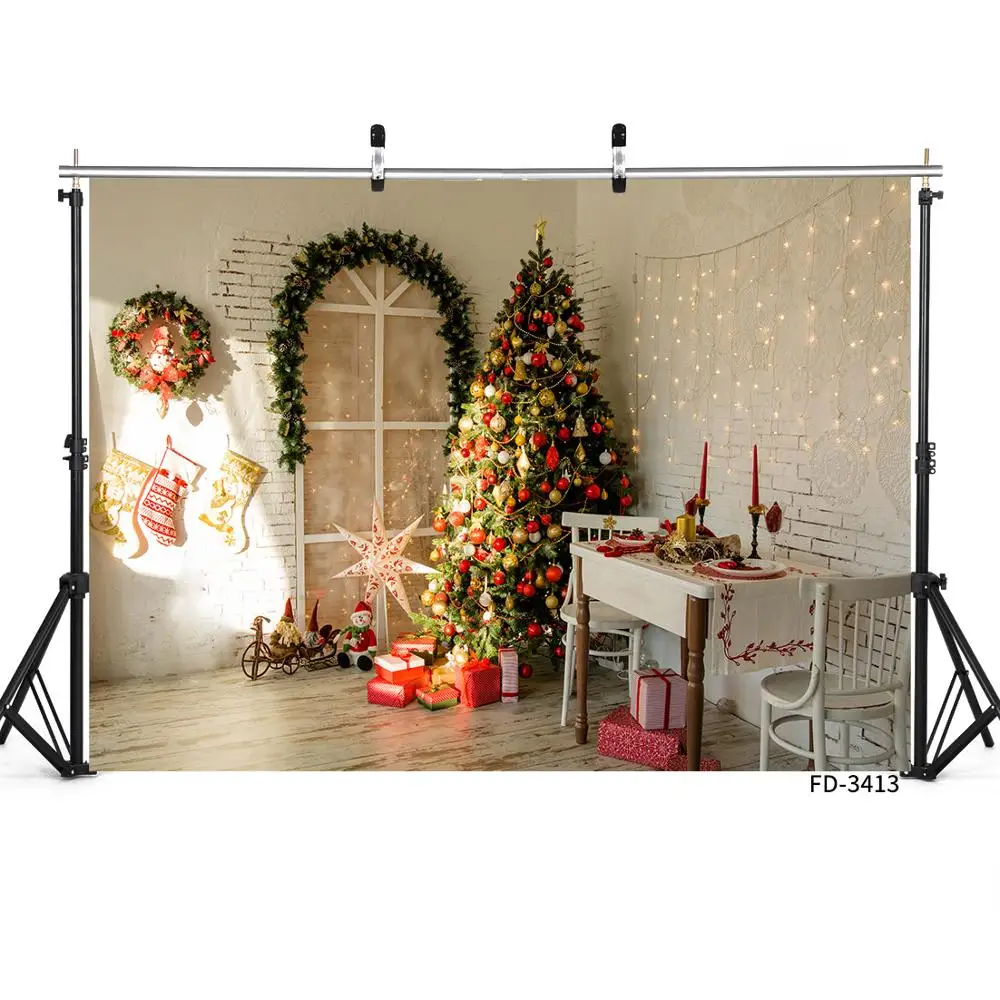 Внутренняя елка кирпичная стена дерево пол дверь декорация для фотосъемки