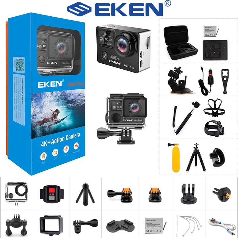 2021 новая Экшн камера EKEN H6S Plus Ultra HD с чипом Ambarella A12 4K 14 МП EIS 30M Водонепроницаемая