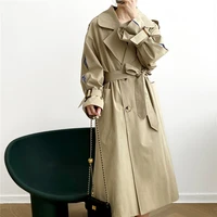 vintage trench coat 2020 autumn women oversize long coat double breasted coat windbreaker korean clothes z1851