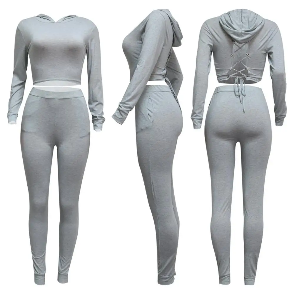 

2020 Autumn New Fashion Solid Color Leisure Two-piece Slim Hooded Collar Long Sleeve Jacket and Pants Women's Suit