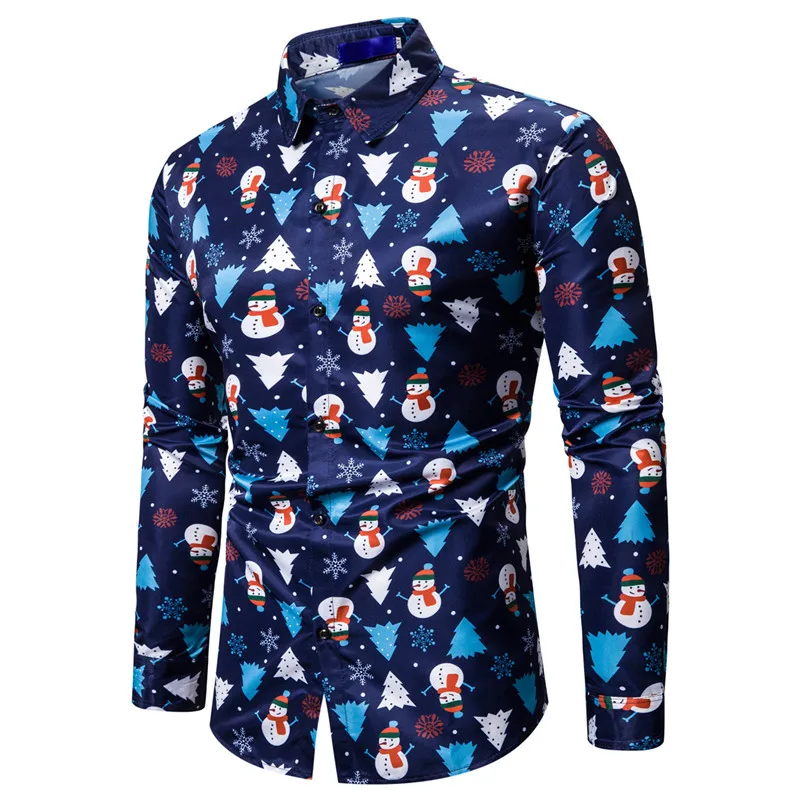 

Men's Printed Snowman Christmas Party Shirt Casual Long Sleeve Xmas Costume Gift