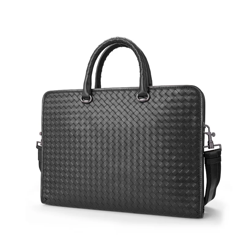 

Genuine Leather Handbag calf Craft Business briefcase High Quality Commercial Computer Messenger Woven Bags