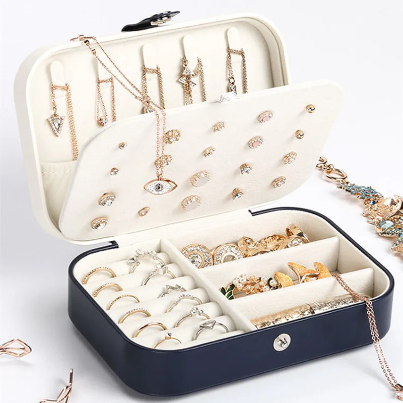 Корейская модная дизайнерская Высококачественная шкатулка для хранения сережек из искусственной кожи, новейшая шкатулка для украшений, портативный Съемный органайзер для украшений