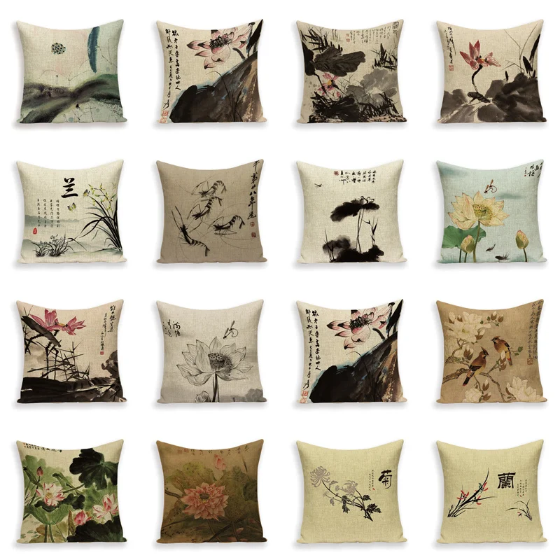 Расслабляющая наволочка для подушки в китайском стиле с рисунком лотоса и