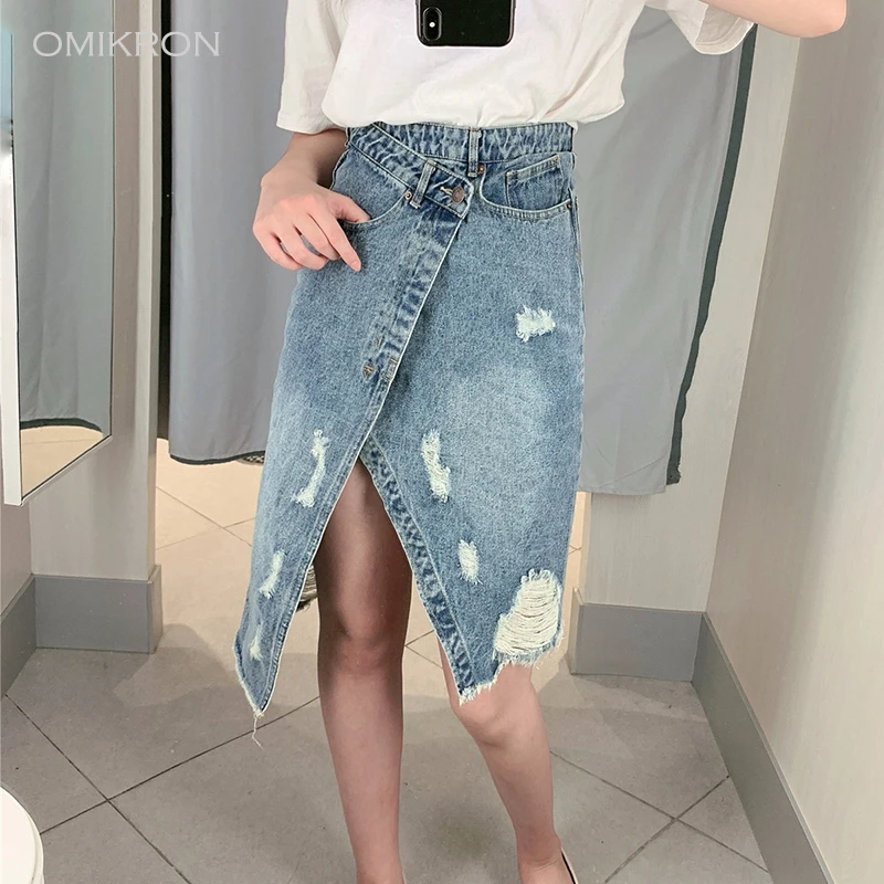 Женская джинсовая юбка OMIKRON Повседневная Джинсовая на пуговицах с разрезом