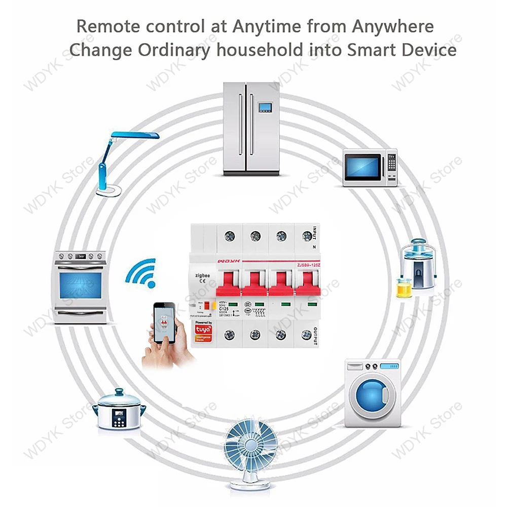 Умный автоматический выключатель Tuya zigbee 4P дистанционное управление без