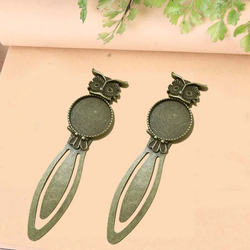 

5pcs/lot Antique Bronze Owl Bookmark Base Fit 20mm Round Glass Cabochon Blank Bezel Setting Bookmark Findings