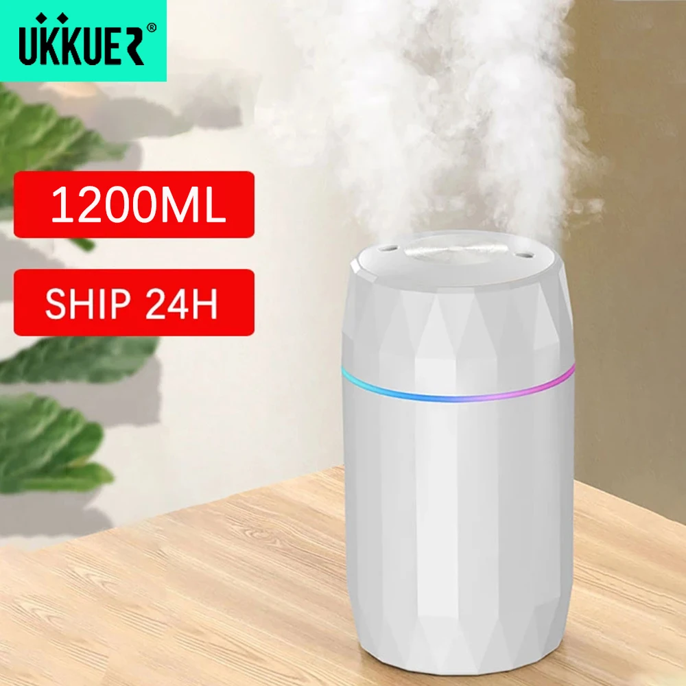 

Newest 1200ML Electric Aroma Diffuser Air Humidifier Ultrasonic Cool Mist Maker Fogger LED Essential Oil Diffuser Two-hole spray