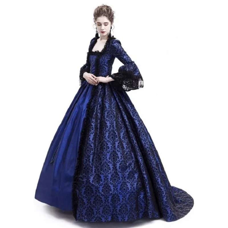 Larp Halloween Velvet Witch Princess noble Long Dress Adult Costume Cosplay Outwear Gothic Medieval Dress trumpet Queen Costume