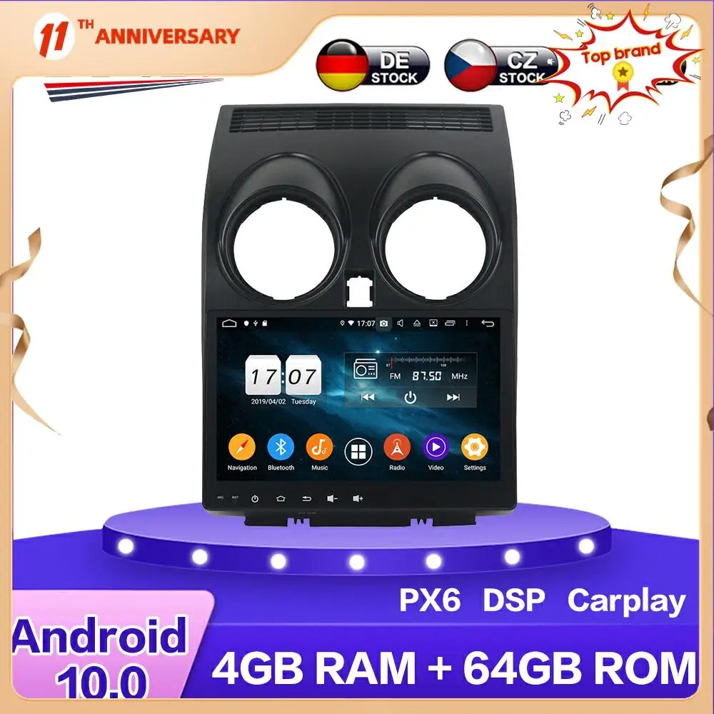 

For Nissan Qashqai 2008-2014 Android 10 PX6 Car Multimedia DVD Player 4G+64GB Auto GPS Navigation Stereo radio DSP Carplay WIFI