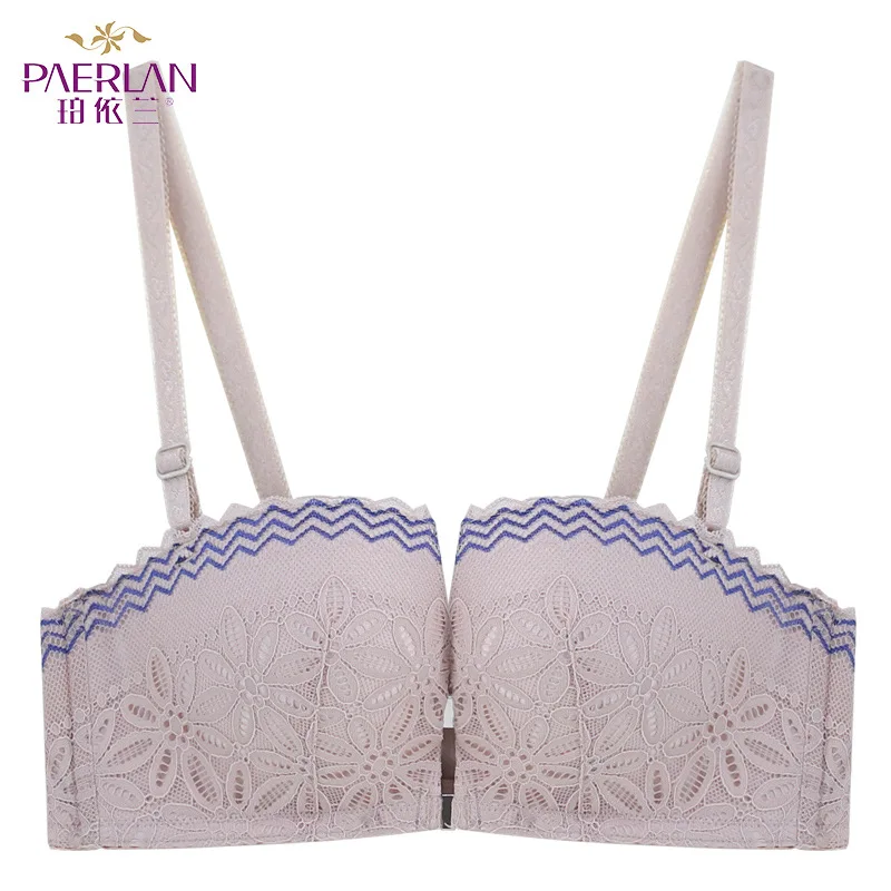 

PAERLAN Summer 1/2 Half Cup Small Chest Gathered Sexy Lace Women's Underwear Front Buckle Soft steel Ring Wedding Dress Bra