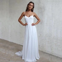 beach spaghetti straps bridal gown 2019 robe de soiree lace top elegant vestido de noiva boho chiffon cheap long wedding dresses