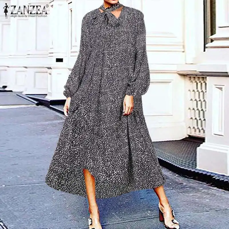 ZANZEA/весеннее платье в горошек с бантом на шее элегантное для работы OL Vestido модное