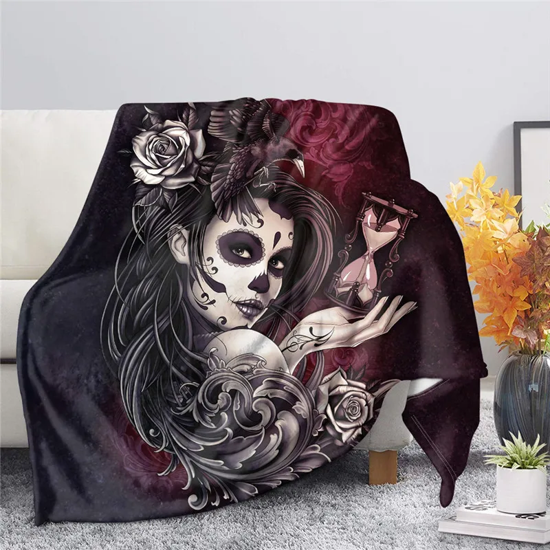 

Sugar Skull Art Gothic Blanket Day of the Dead Calaveras Women Print Throw Fleece Blankets for Beds Warm Sofa Quilt Bedspreads